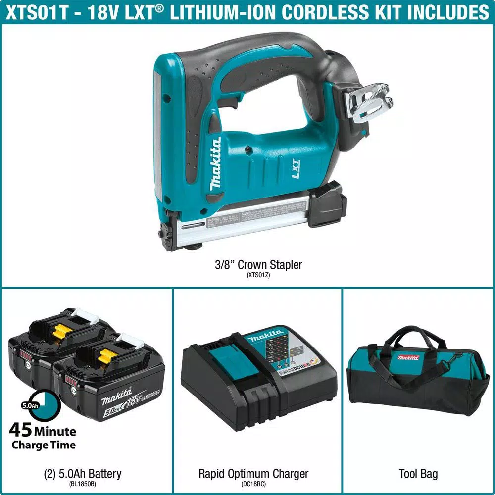 Makita 18V LXT Brushless 3/8 in. Crown Stapler Kit with 5.0Ah Battery and Charger