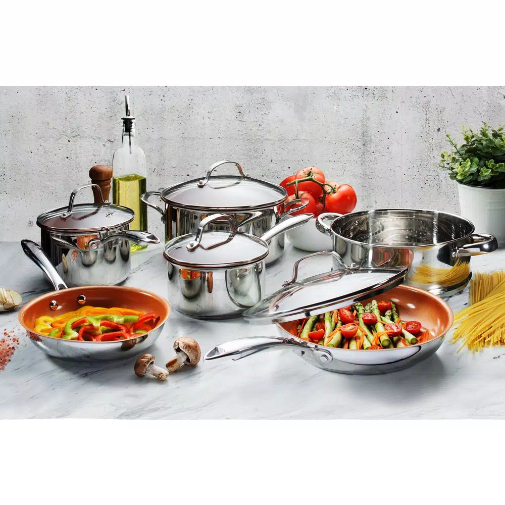 Gotham Steel Stainless 10-Piece Ti-Cerama Non-Stick Cookware Set with Lids