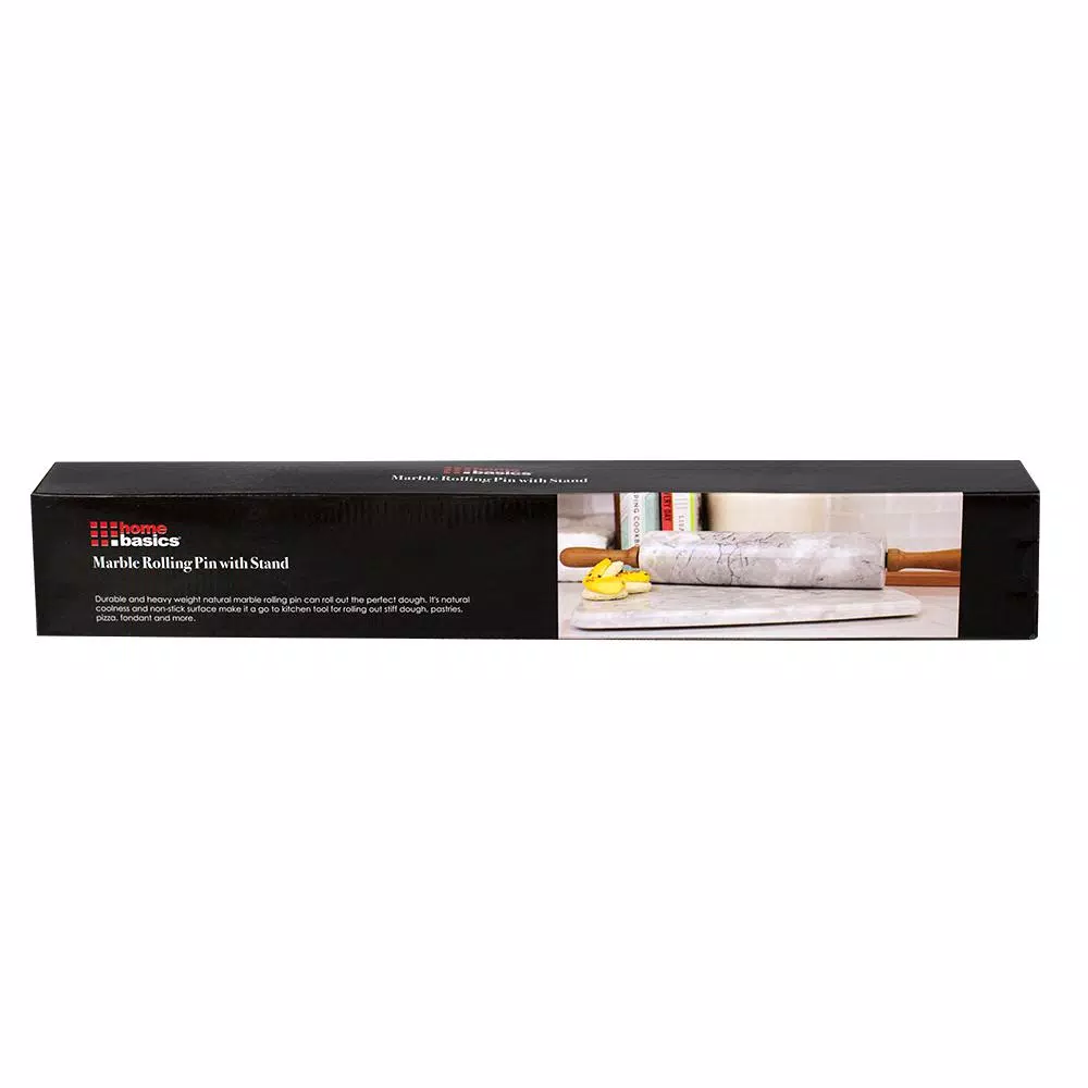 Unbranded White Marble Rolling Pin with Wooden Handles and Rolling Pin Rest
