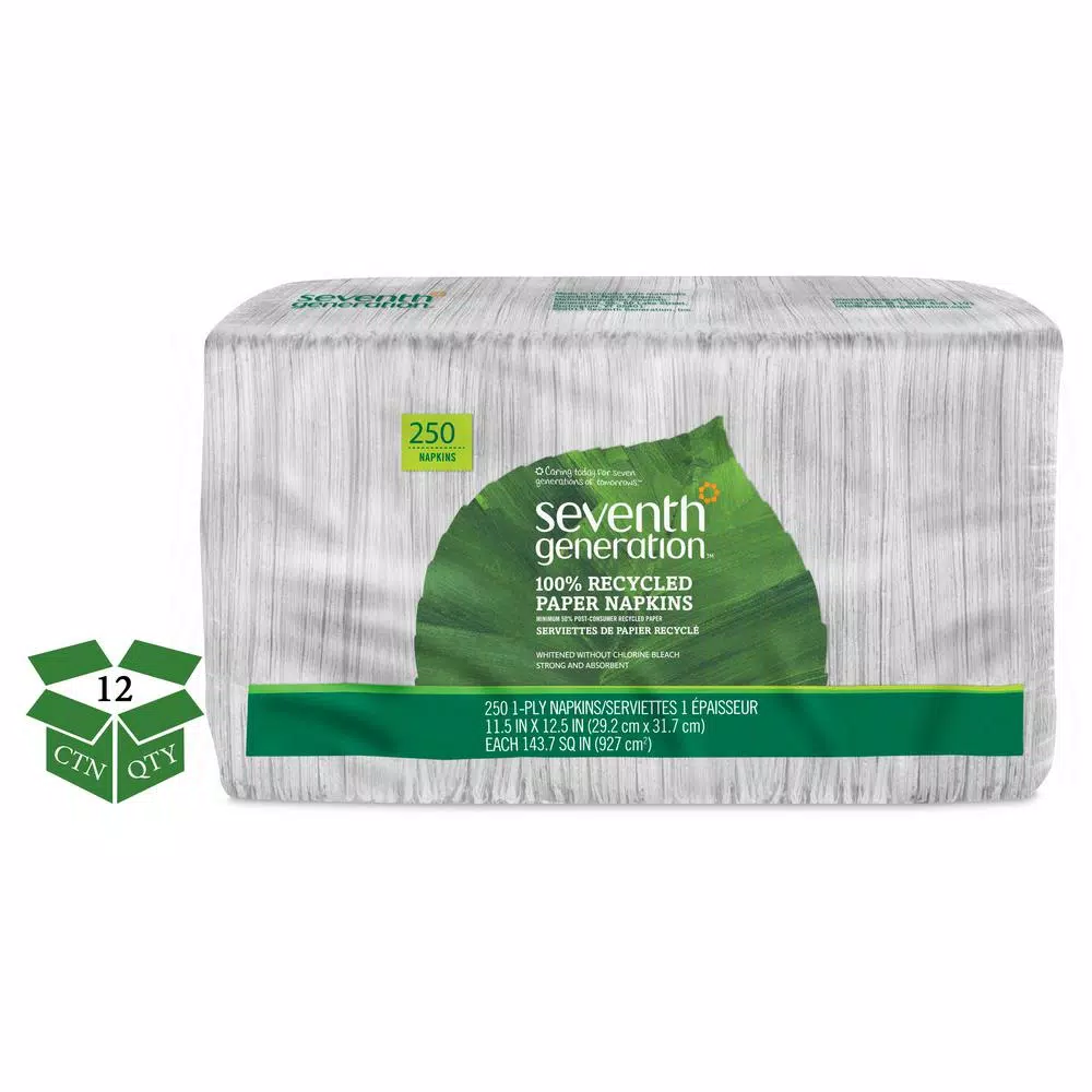 SEVENTH GENERATION 100% Recycled White Luncheon Napkins, 250 Count, 12 Pack Case