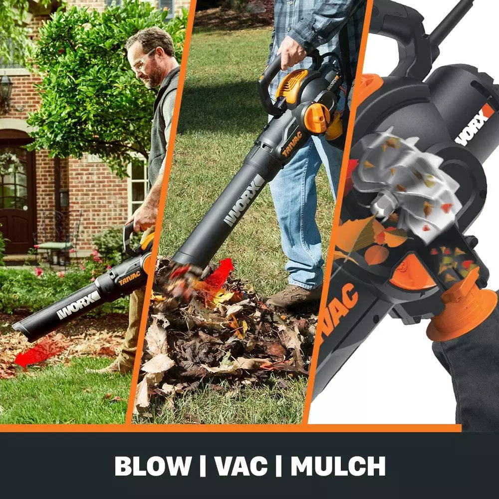 Worx TRIVAC 2.0 3-in-1 Electric Blower, Vacuum, and Mulcher, 12-Amp, 70 MPH, 620 CFM