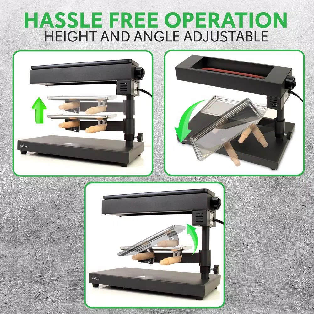 NutriChef Raclette Cheese Melter with Adjustable Grilling Plate and Stainless Steel Construction