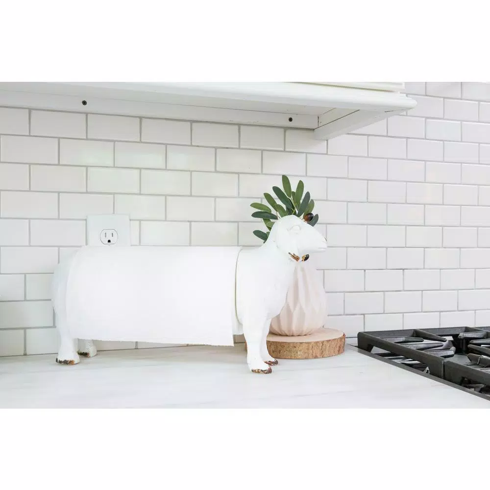 3R Studios White Sheep Shaped Freestanding Paper Towel Holder - Farmhouse Style