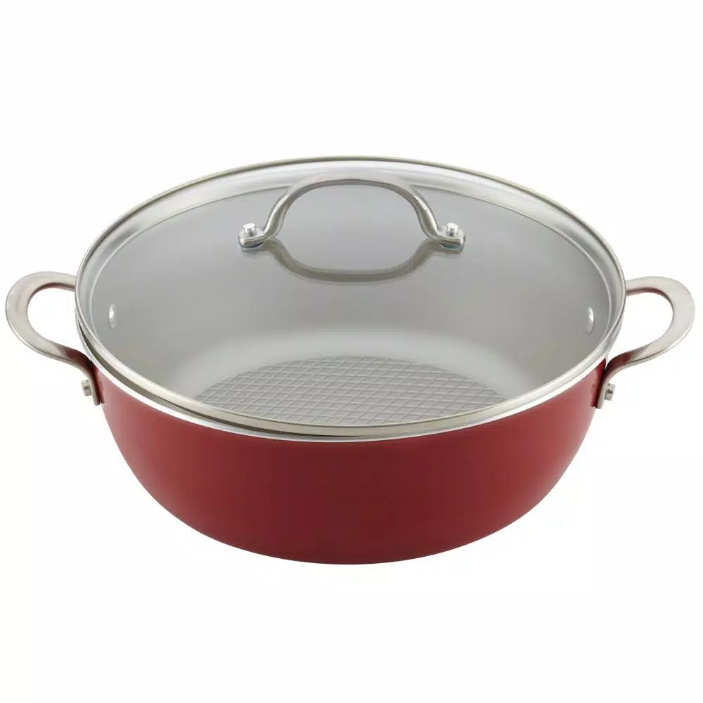 Ayesha Curry Ayesha Home Collection 7.5 Qt. Aluminum Nonstick Stock Pot with Glass Lid, Sienna Red