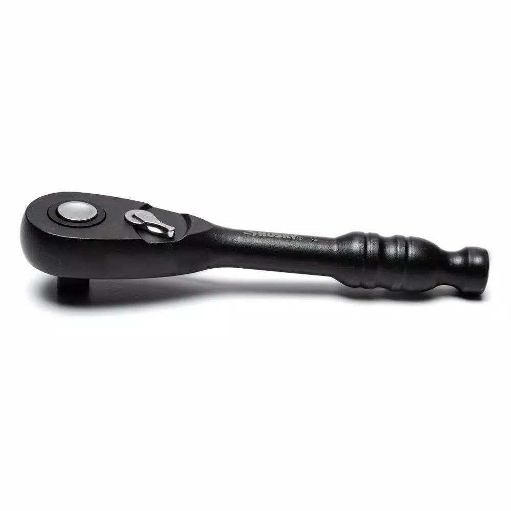 Husky 3/8 in. Drive 100-Position Stubby Ratchet, 5.5 in. Length, Black
