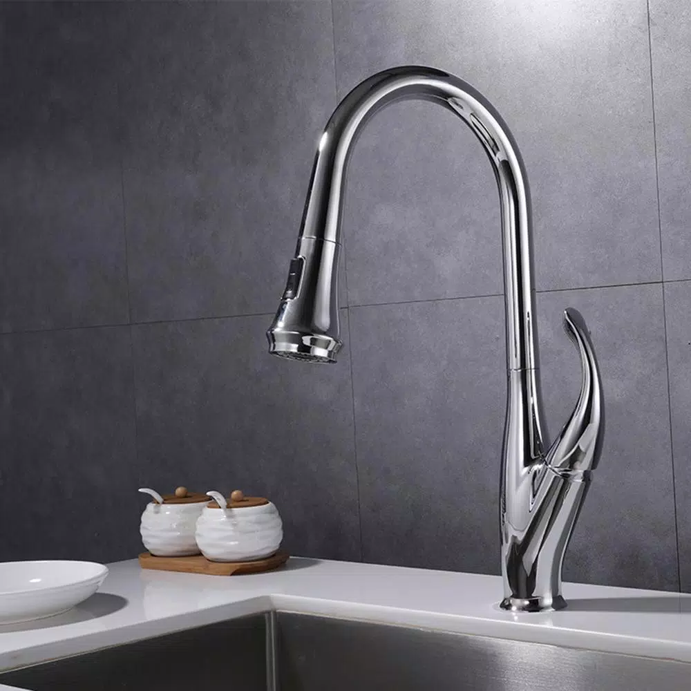 Vanity Art Chrome Single-Handle Pull-Down Kitchen Faucet with 360 Degree Swivel Spout