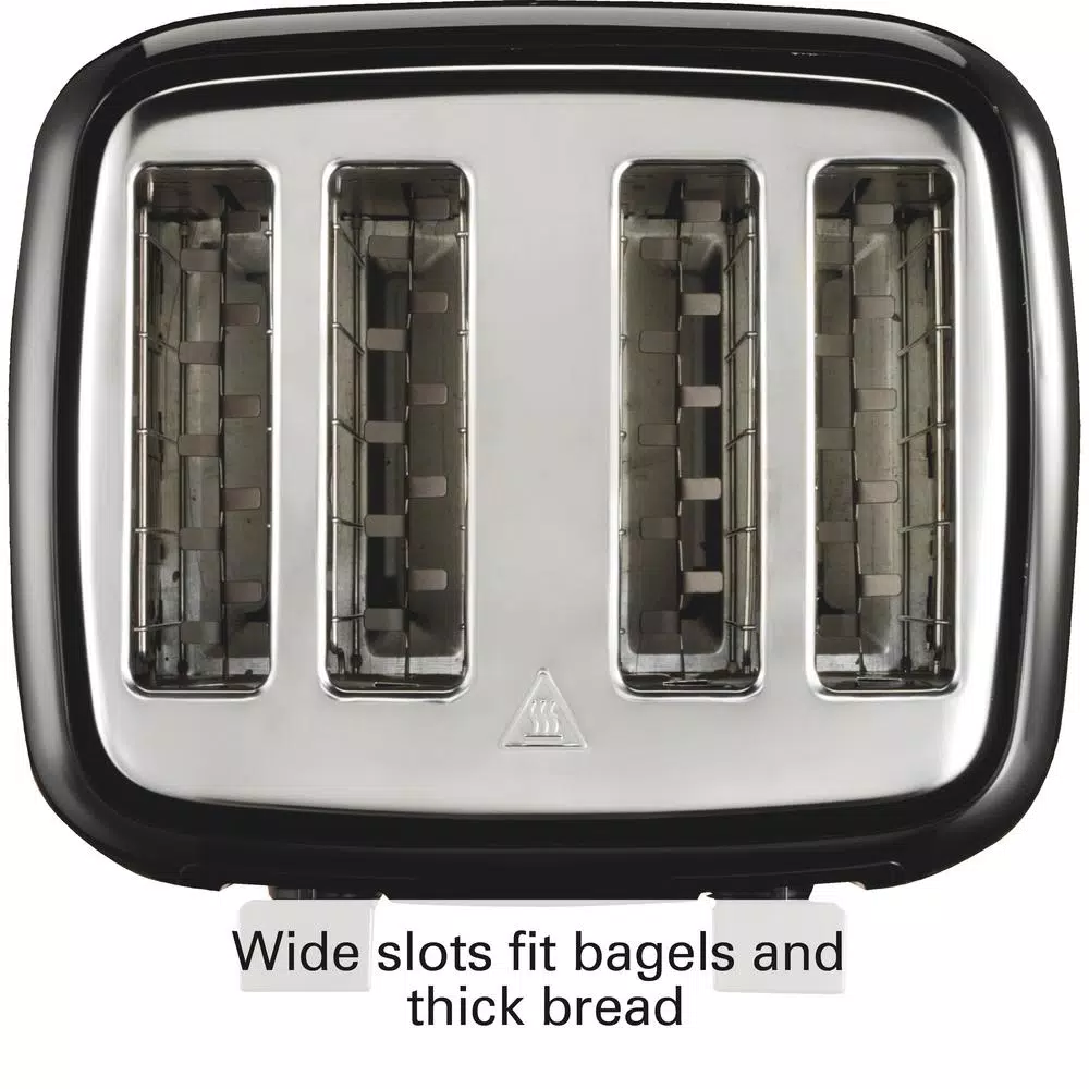 Proctor Silex 4-Slice Black Wide Slot Toaster with Crumb Tray and Toast Boost