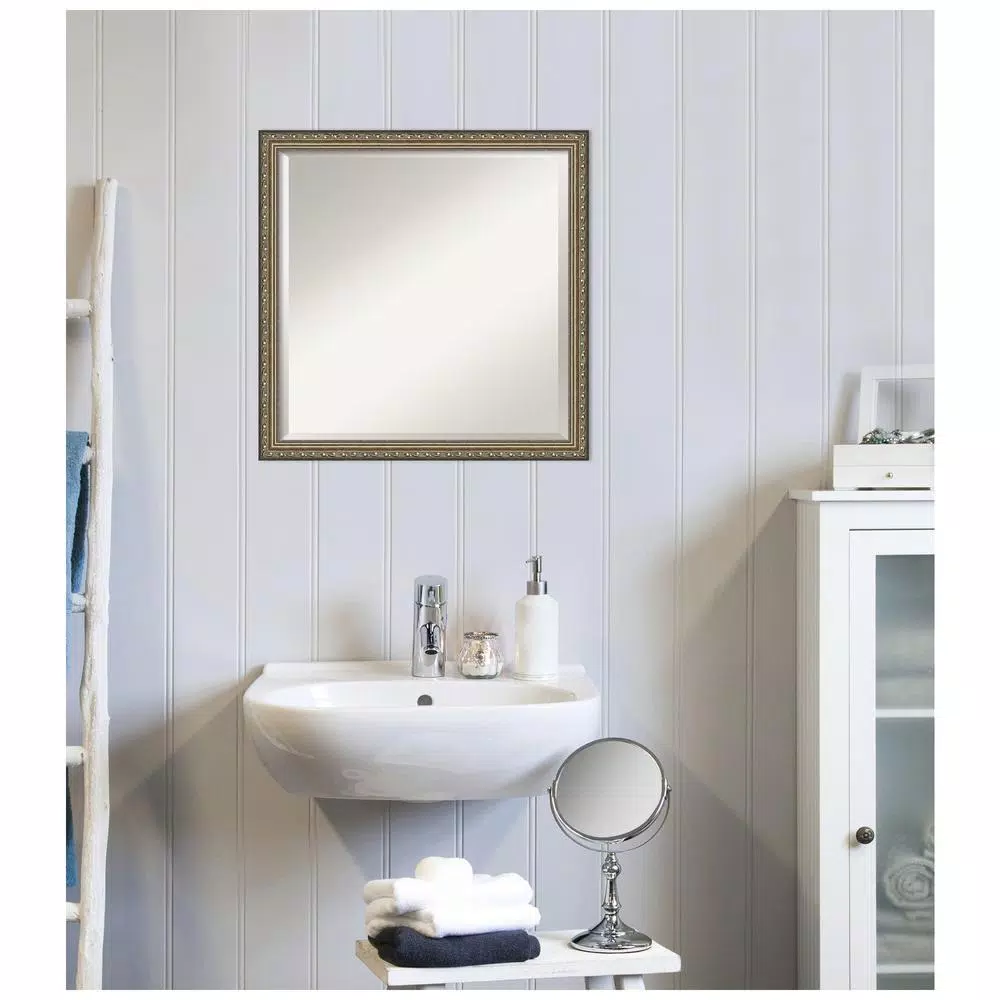 Amanti Art Parisian 22 in. Square Beveled Edge Wood Framed Bathroom Vanity Mirror, Silver Pewter