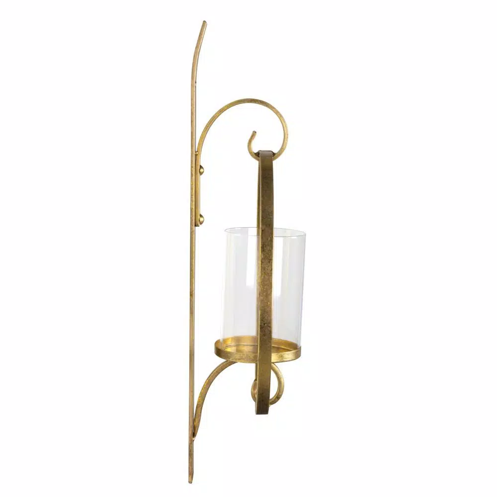 Kate and Laurel Doria Gold Metal Candle Sconce - Glamorous Round Wall Decor with Glass Pillar