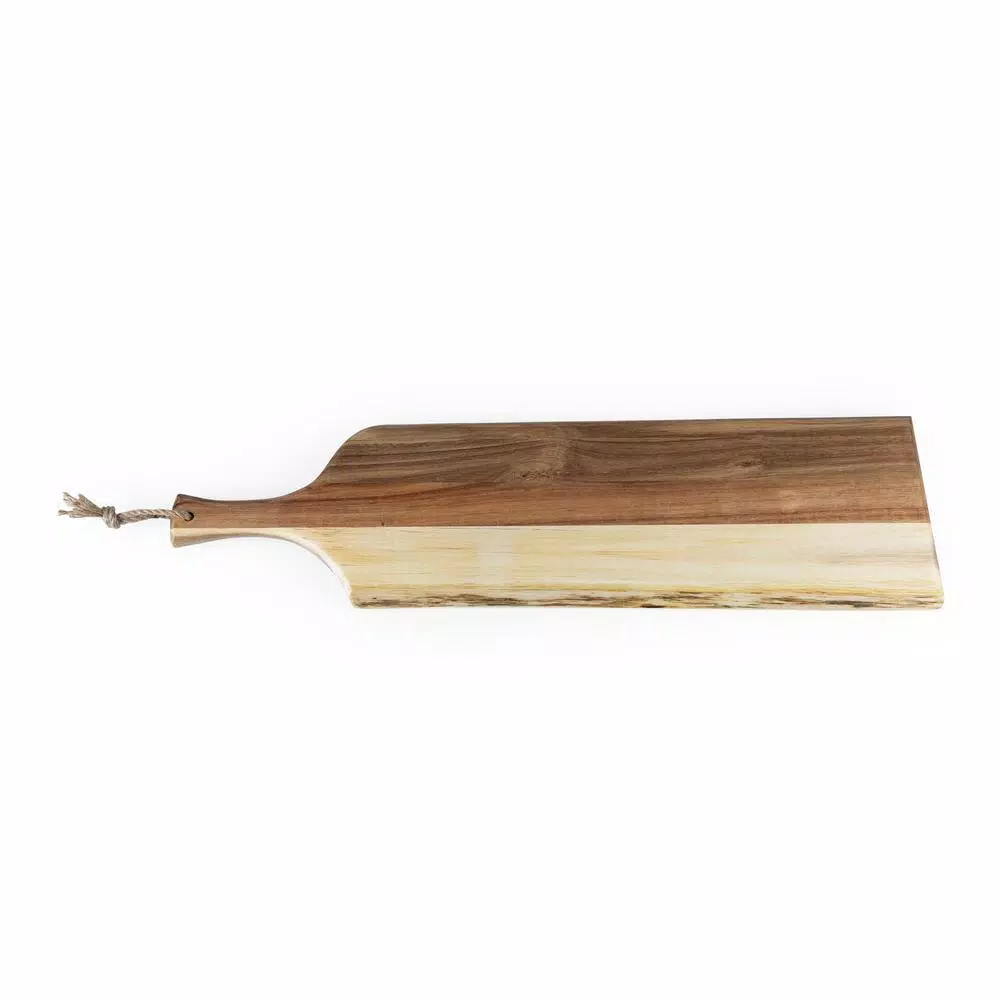 Picnic Time Artisan 30 in. Acacia Wood Serving Board with Live Edge and Hemp Rope Handle