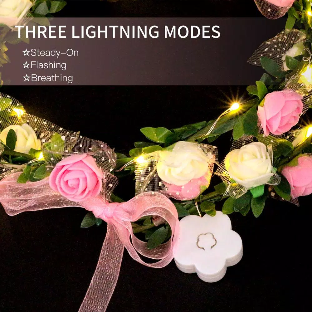 Novelty Place 4-Pack LED Floral Flower Headbands - Pink Light Up Flower Crowns for Adults and Kids