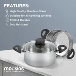 Mockins 3-Piece Stainless Steel Steamer Pot Set with 3 Qt. Saucepot and 2 Qt. Steamer Insert thumbnail 6