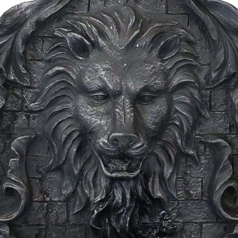 Sunnydaze Decor 30 in. Stoic Courage Lion Head Solar Wall Fountain with Battery Backup