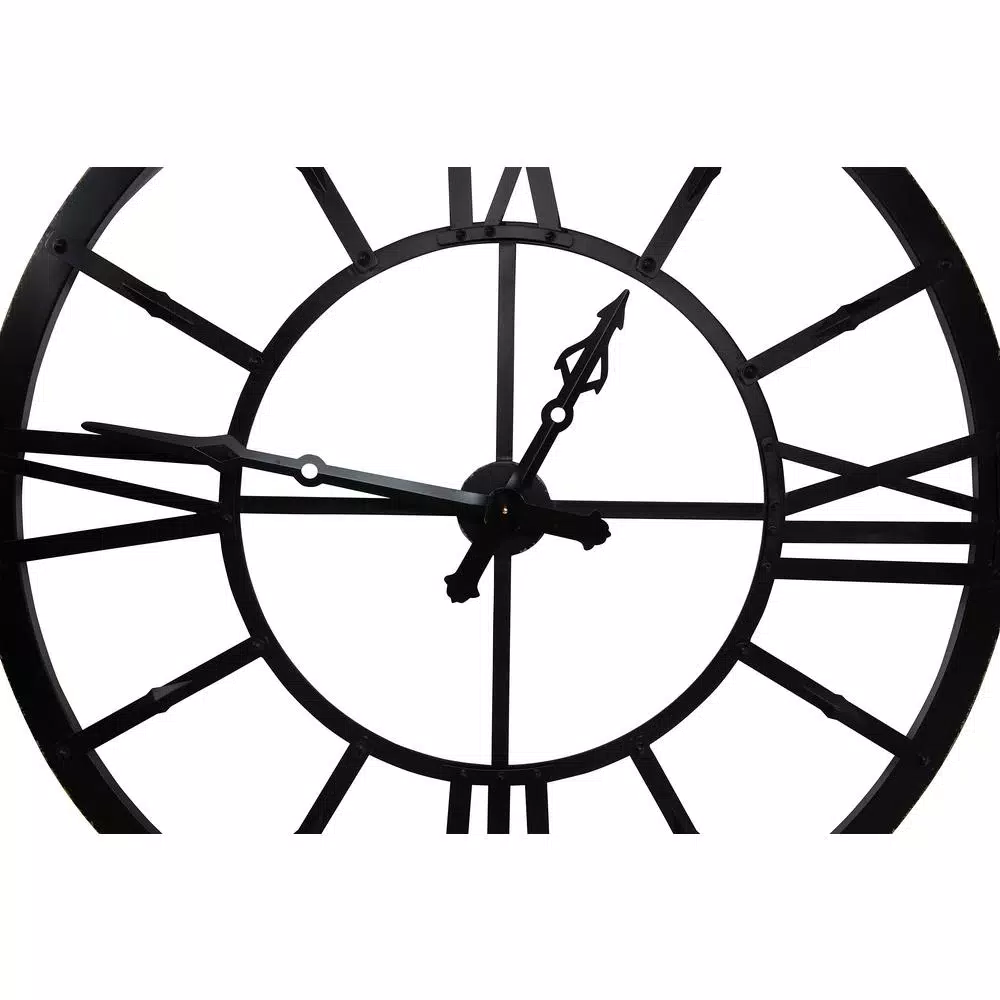 3R Studios Black Metal Framed Oversized Wall Clock with Roman Numerals
