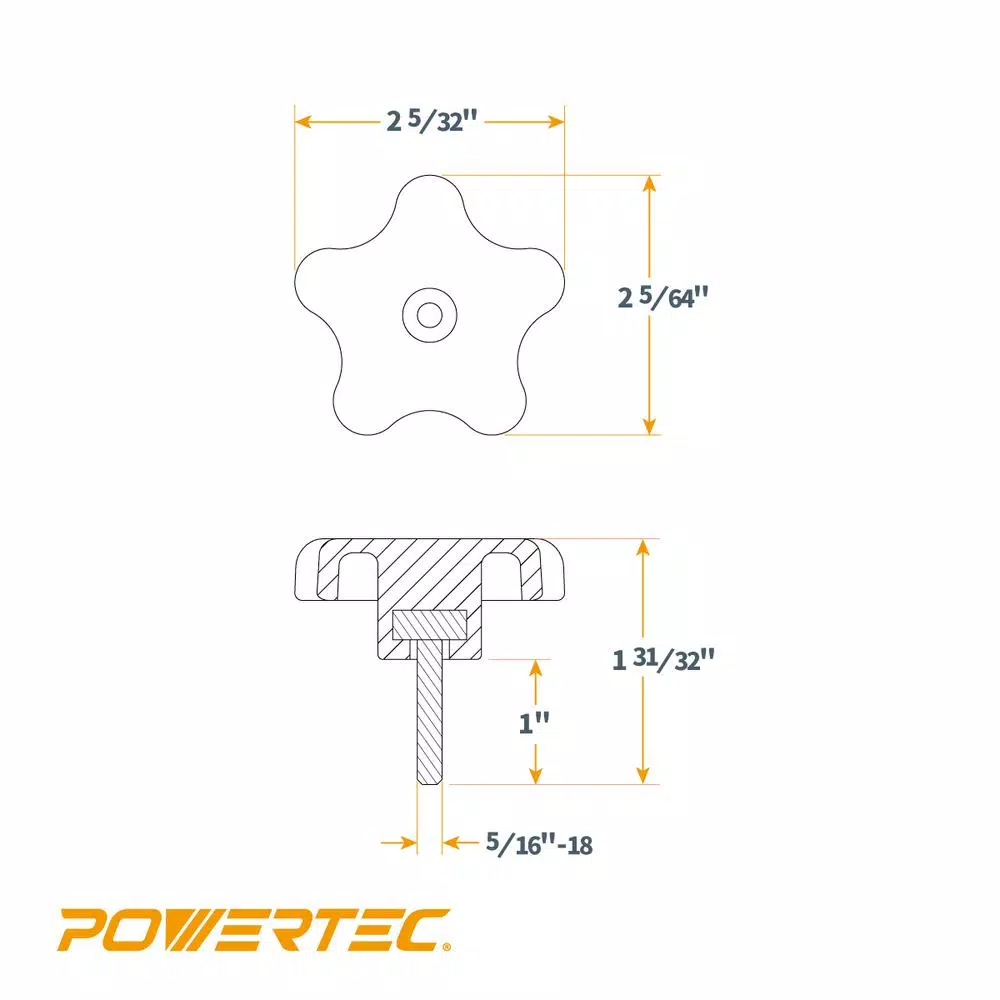 POWERTEC 5/16 in.-18 5-Star Stud Knob, 5-Pack