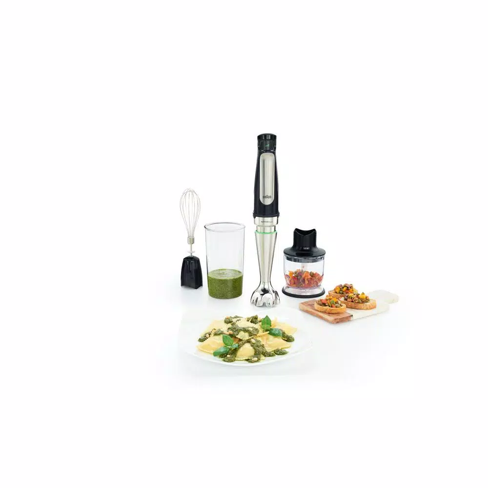 Braun MultiQuick MQ7025X SmartSpeed Immersion Hand Blender with 1.5-Cup Food Processor, Whisk, and Beaker