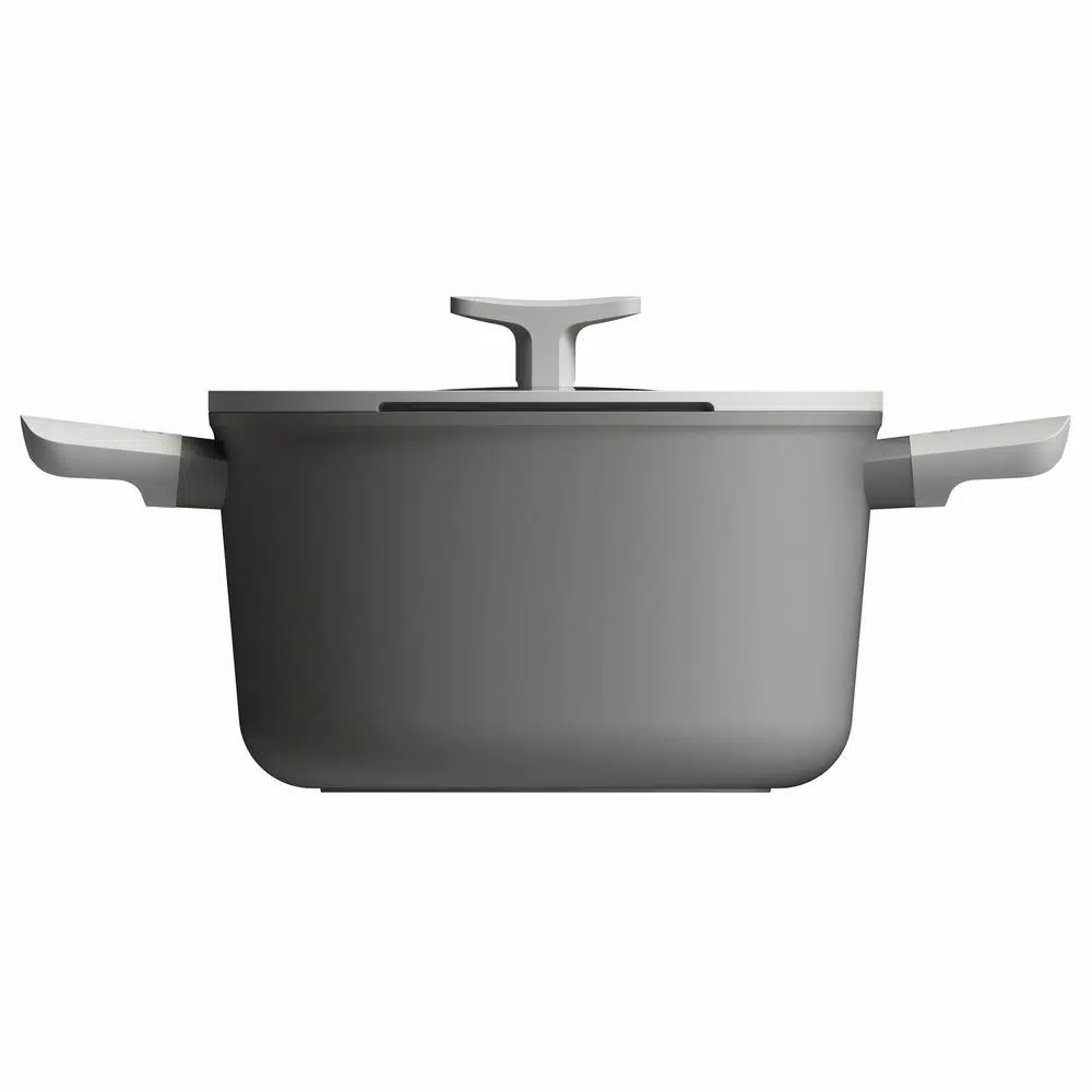 BergHOFF Leo 5.8 qt. Aluminum Nonstick Stock Pot with Glass Lid, Grey