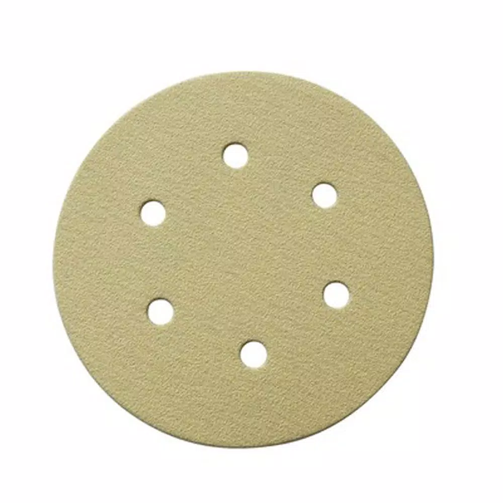 POWERTEC 6 in. 320-Grit Gold Aluminum Oxide Hook and Loop 6-Hole Sanding Discs, 50-Pack
