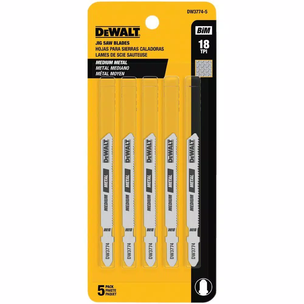 DEWALT 3 in. 18 TPI Bi-Metal T-Shank Jig Saw Blades for Medium Metal Cutting, 5-Pack