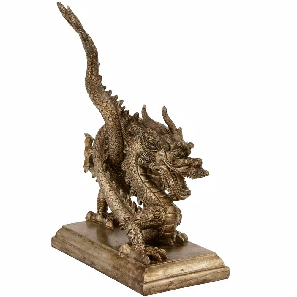 Oriental Furniture 11 in. Chinese Dragon Decorative Statue - Metallic Resin Sculpture