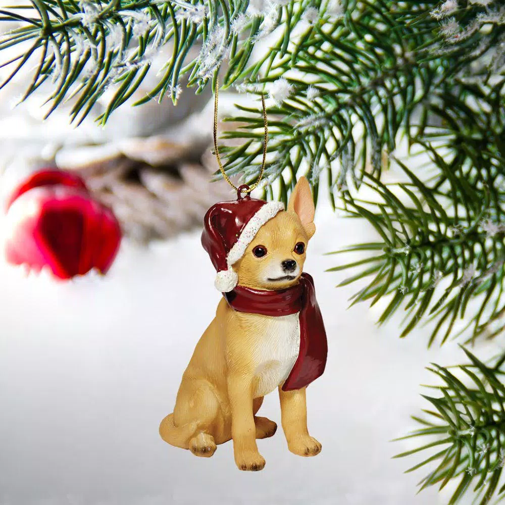 Design Toscano Chihuahua Holiday Dog Ornament Sculpture, Hand-Painted Resin