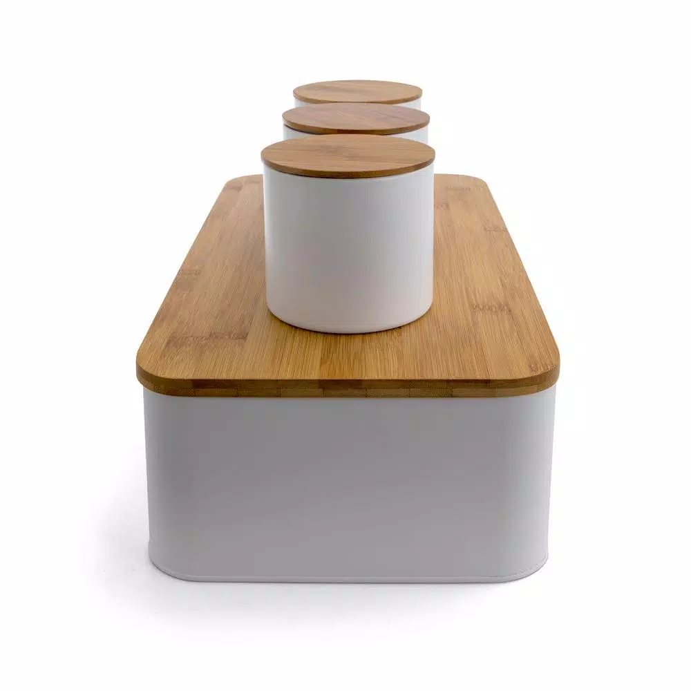 MegaChef 5-Piece Metal Kitchen Canister Set with Bamboo Lids and Bread Box