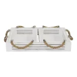 Stratton Home Decor Hampton Nesting Trays, Set of 3, White Wood with Rope and Metal Handles thumbnail 1