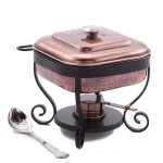 Old Dutch Hammered Antique Copper Chafing Dish with 3 Qt. Stainless Steel Pan and Serving Spoon thumbnail 3