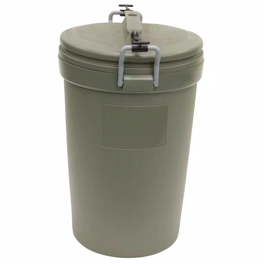 Rubbermaid 32 Gal. Heavy-Duty Animal-Stopper Outdoor Trash Can with Lid, Olive Steel