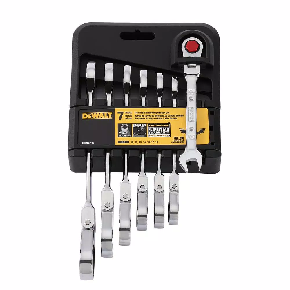 DEWALT DWMT74196 Metric Ratcheting Flex Head Combination Wrench Set, 7-Piece