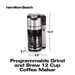 Hamilton Beach 12-Cup Programmable Grind and Brew Coffee Maker, Black thumbnail 3
