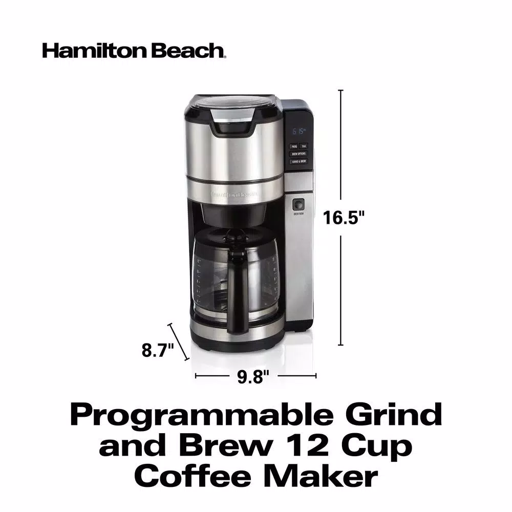 Hamilton Beach 12-Cup Programmable Grind and Brew Coffee Maker, Black