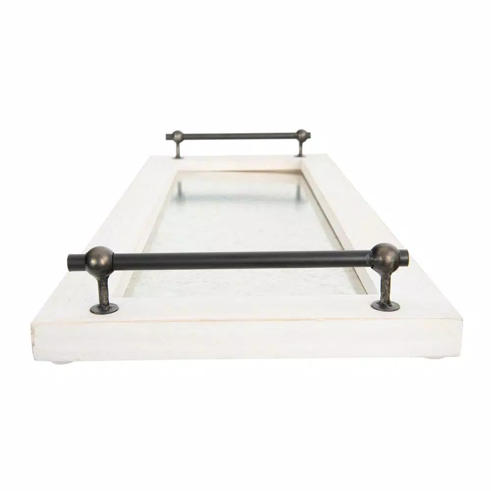 3R Studios Classic Distressed Wood Decorative Tray with Metal Handles, Rectangle