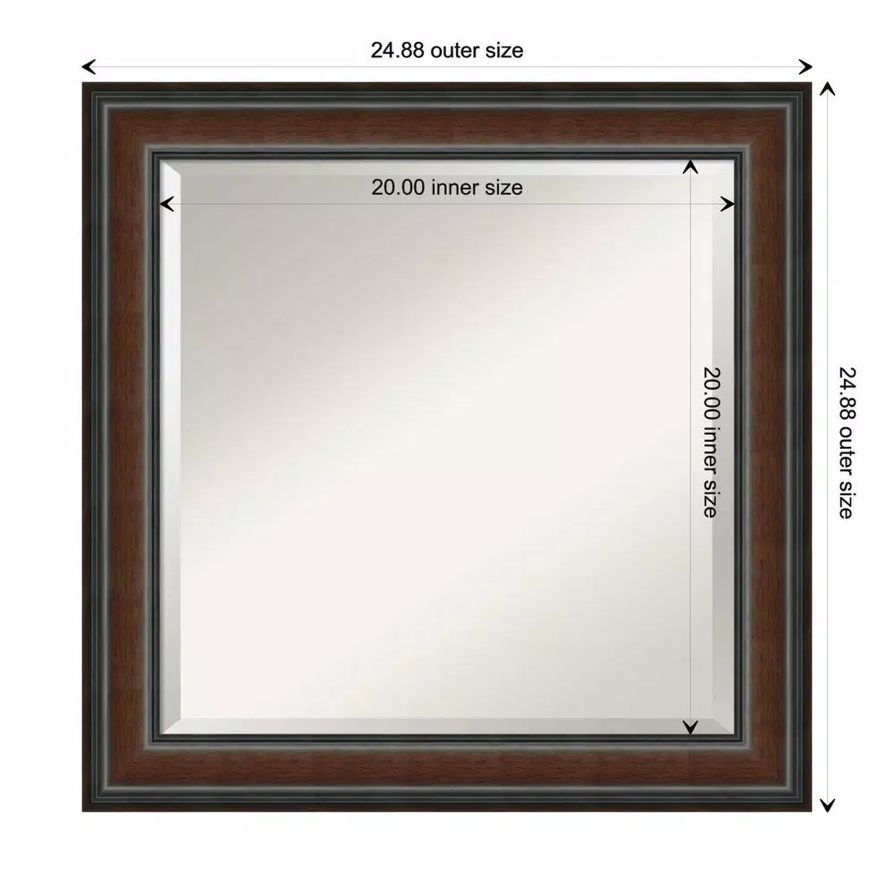 Amanti Art Cyprus Walnut 24.88 in. x 24.88 in. Square Wood Framed Bathroom Vanity Wall Mirror