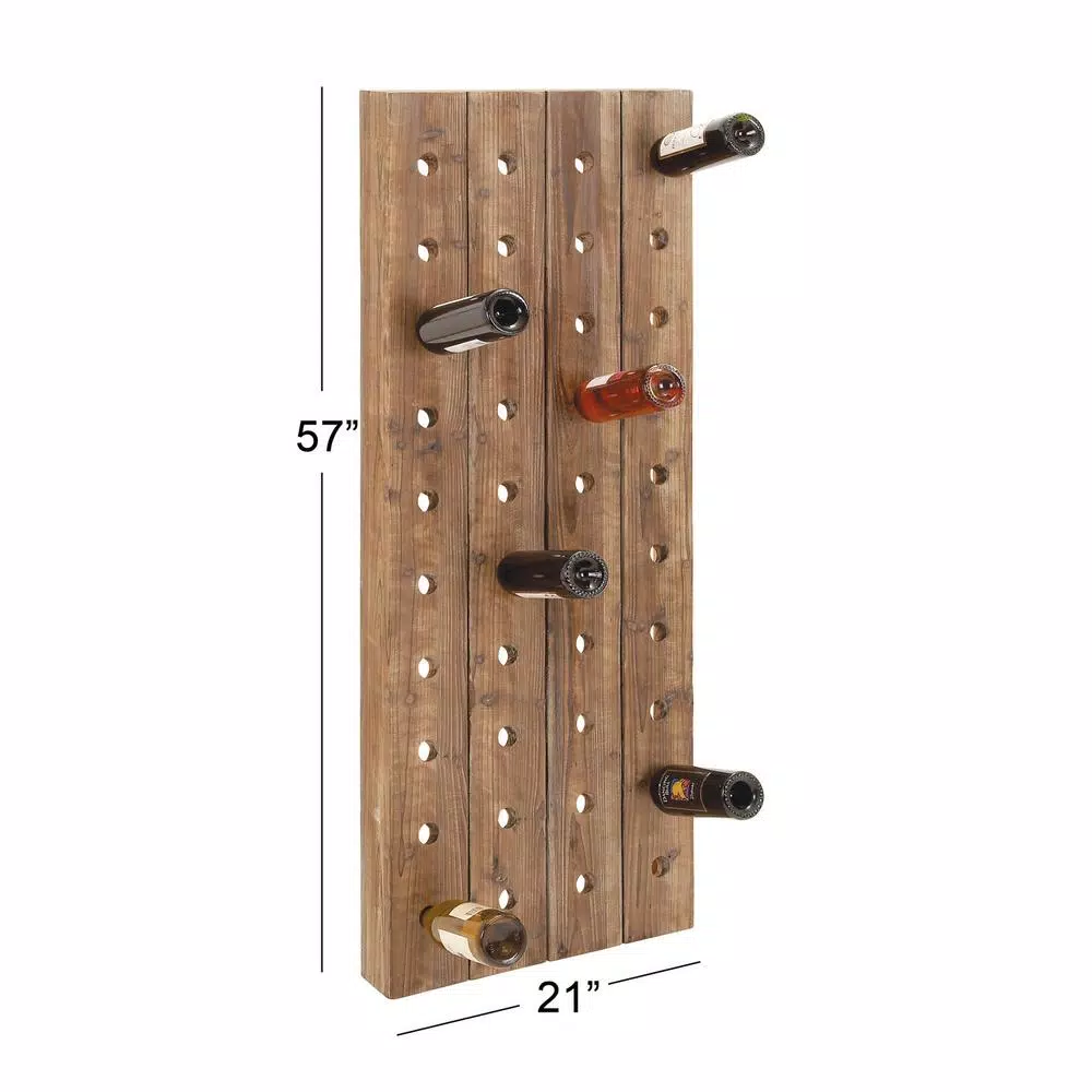 LITTON LANE Reclaimed Fir Wood Pegboard Wine Rack - 40 Bottle Capacity - Exposed Mahogany Finish