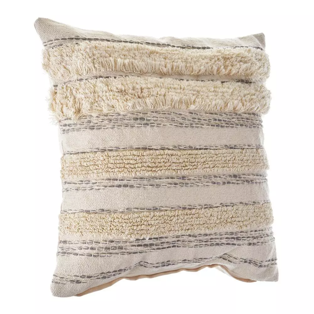 LR Resources Zanthia Cream, Gray & Gold Striped Cotton Throw Pillow - 20 x 20 in.