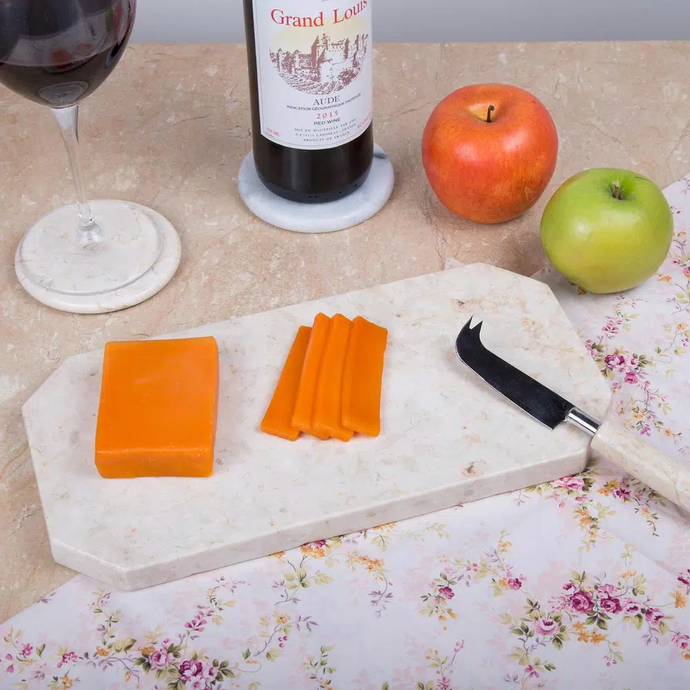 Creative Home Natural Champagne Marble Octagonal Cheese Board, 12 x 6 in., Beige