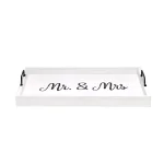 Elegant Designs White Wash Wooden Decorative Serving Tray with Black Metal Handles - Mr. and Mrs. Farmhouse Style thumbnail 3