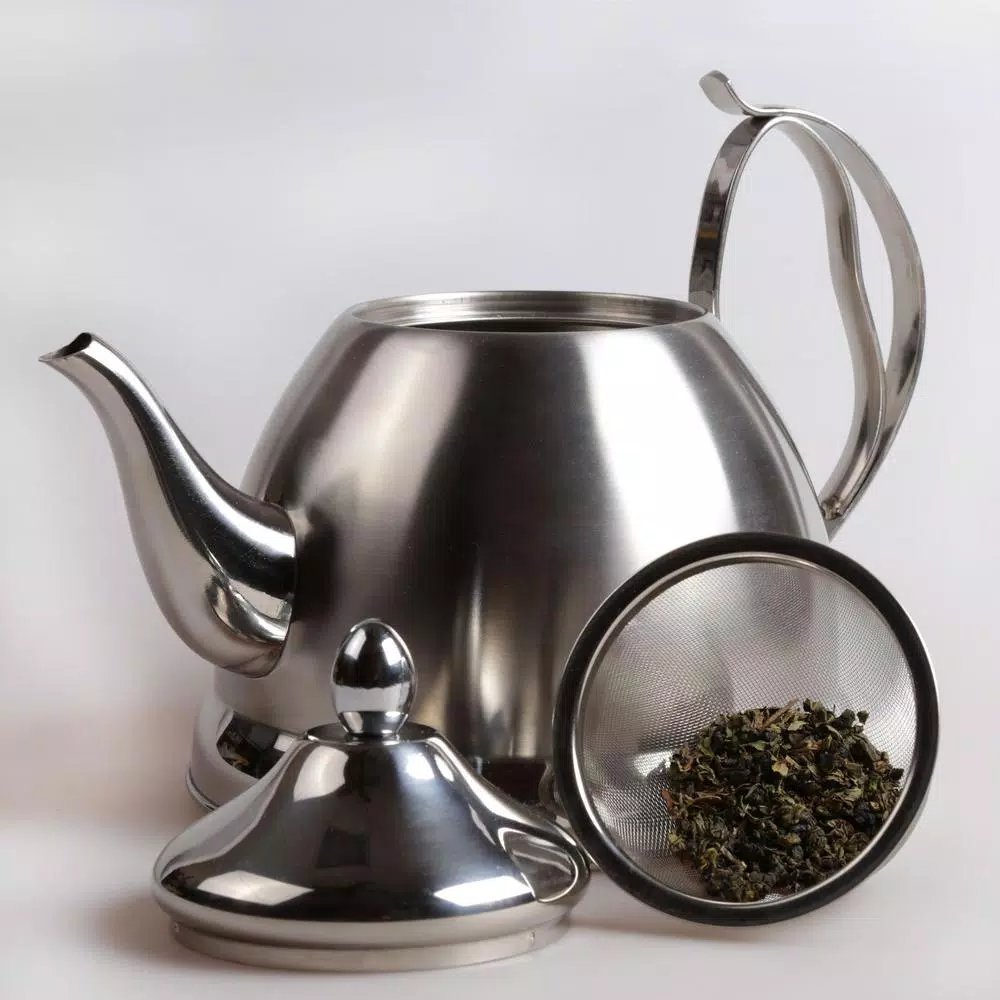 Creative Home Nobili-Tea 8-Cup Brushed Stainless Steel Tea Kettle with Removable Infuser Basket