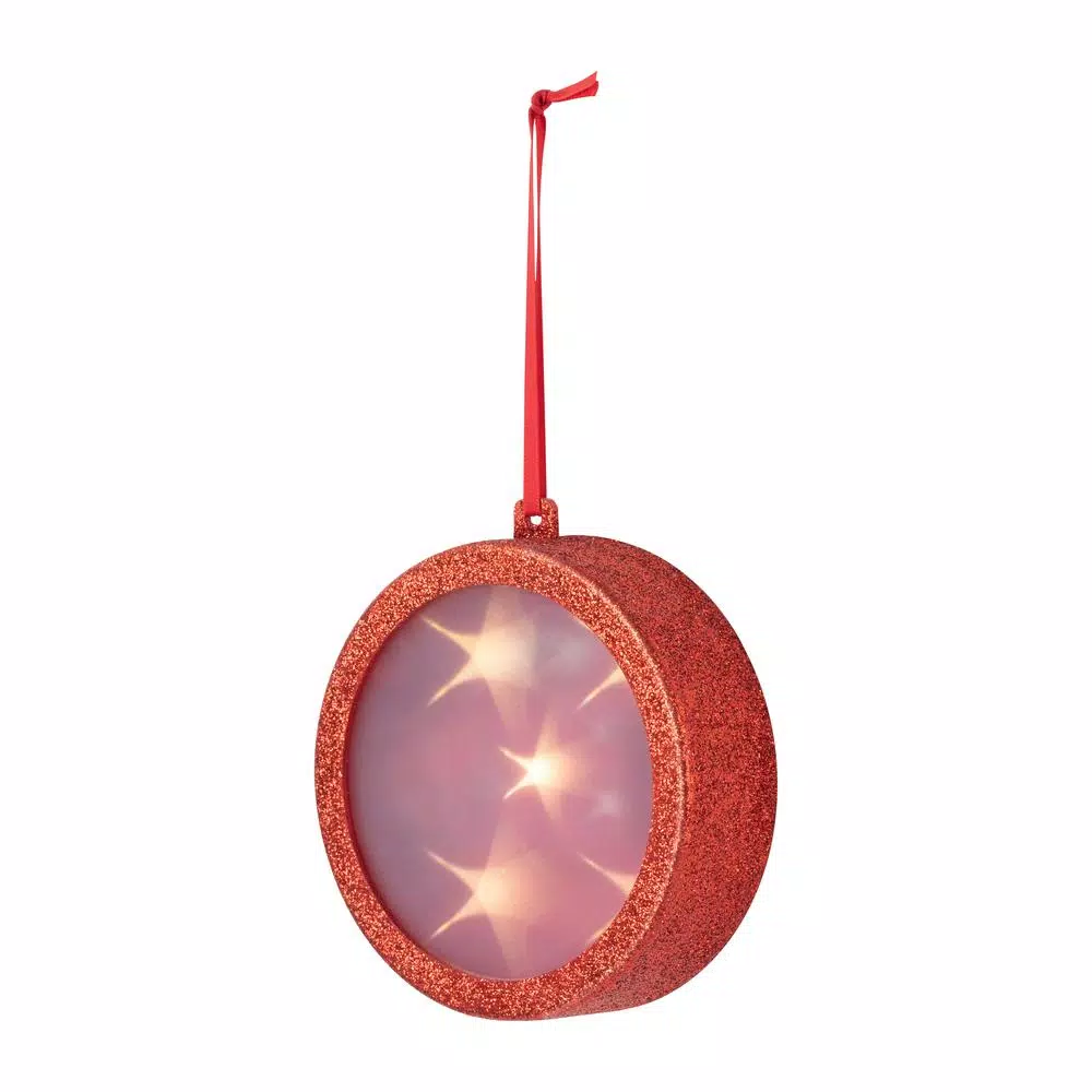 Haute Decor 4 in. Red Lighted Holographic Star Christmas Ornament with Timer