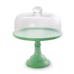 Gibson Cake Stand with Glass Lid, Light Green Round Dessert Platter thumbnail 1