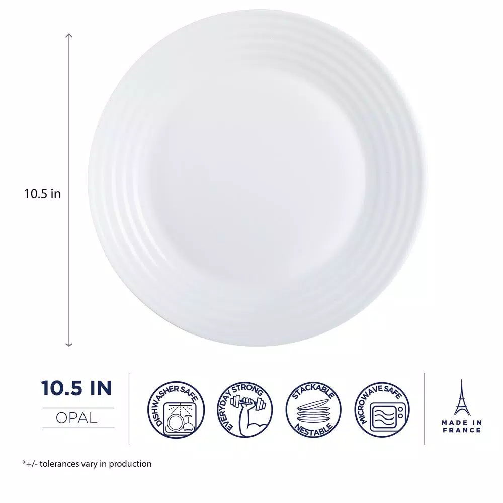 Luminarc Harena White 10.5" Dinner Plate Set, 6-Piece Opal Glass