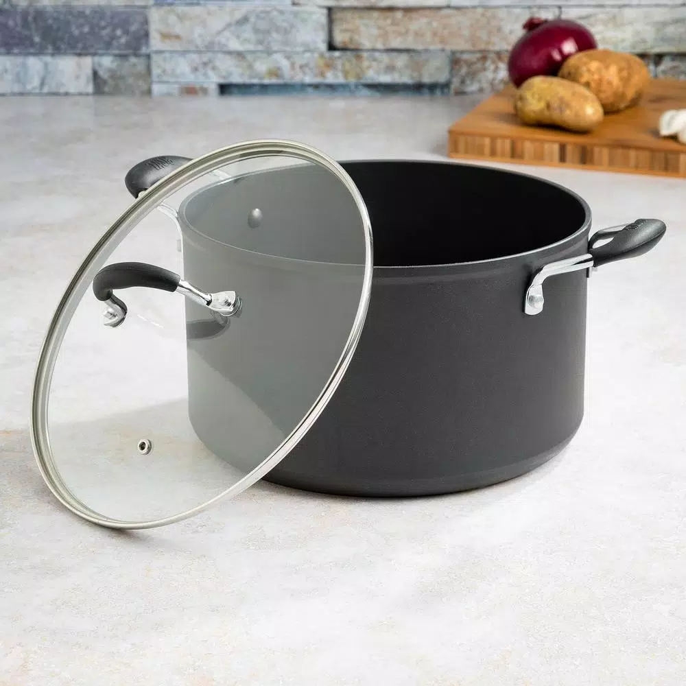 Ecolution Symphony 8 qt. Aluminum Nonstick Stock Pot with Glass Lid, Slate