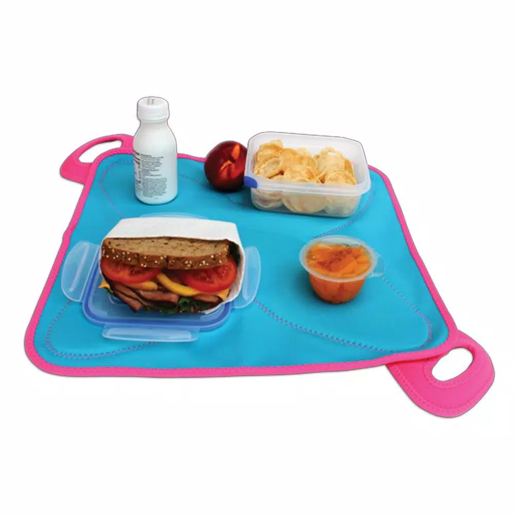 FLATBOX Light Blue and Pink Neoprene Lunch Bag and Placemat Set
