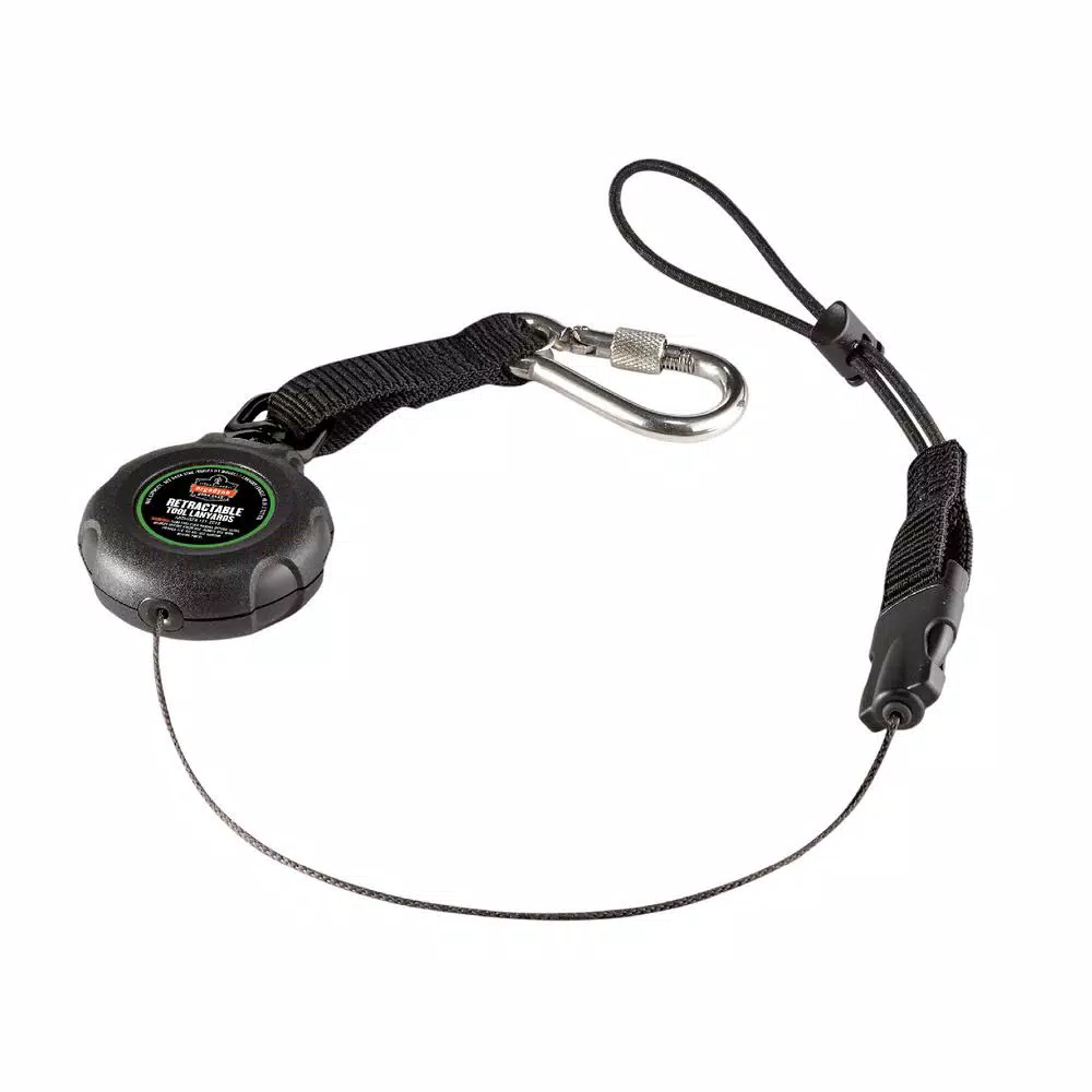 Ergodyne Squids 3001 Standard Black Retractable Tool Lanyard with Single Carabiner and Loop End (2 lb Capacity)