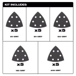 Milwaukee OPEN-LOK 3-1/2 in. Triangle Sandpaper Variety Pack, 100-Piece Kit thumbnail 3