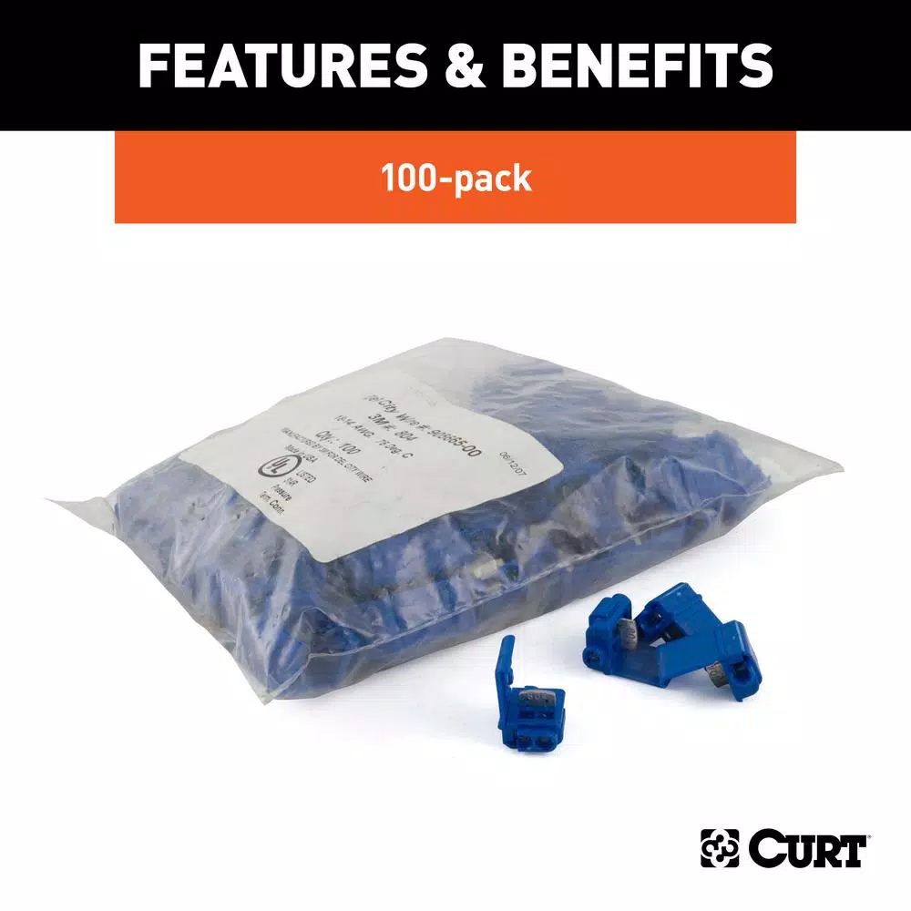 CURT Snap Lock Tap Connectors with Gel Sealant, 18-14 Gauge Wire, 100-Pack