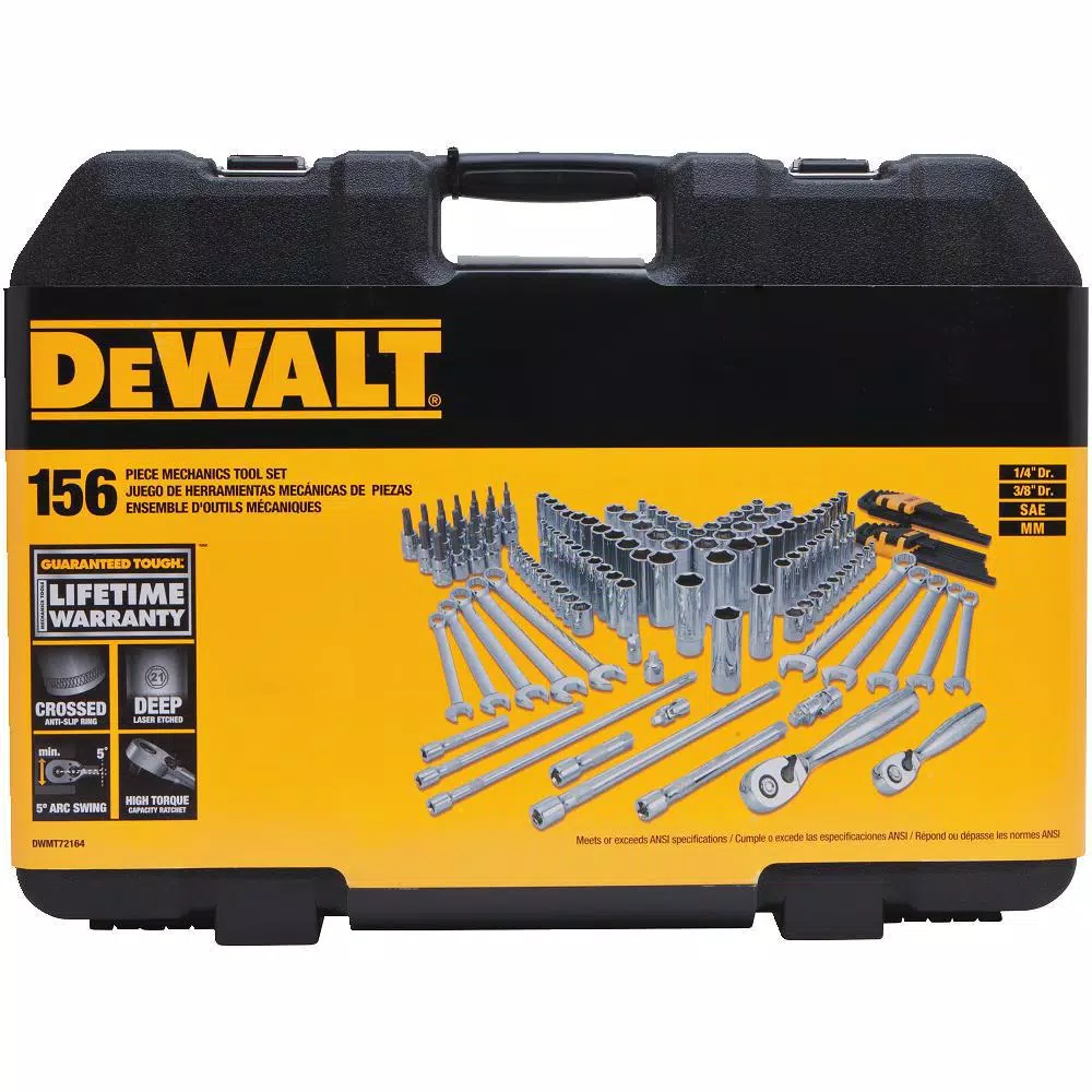 DEWALT 156-Piece Mechanics Tool Set, Ratchet and Socket Set with Molded Case