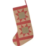 VHC Brands 20 in. Cotton Tan Dolly Star Primitive Christmas Patchwork Stocking thumbnail 2
