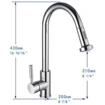 Vanity Art Single-Handle Pull-Down Kitchen Faucet, Chrome Finish, Brass Construction thumbnail 3